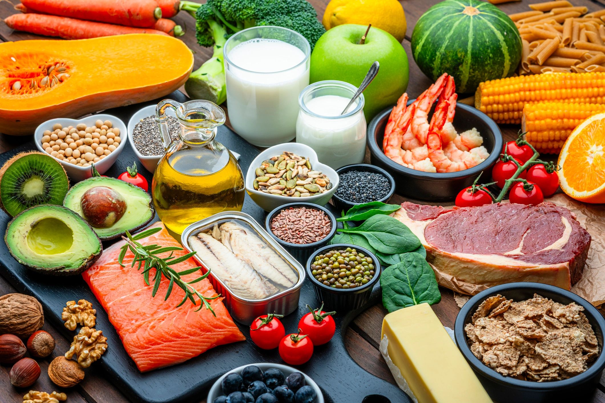Healthy foods arranged for holistic nutrition planning