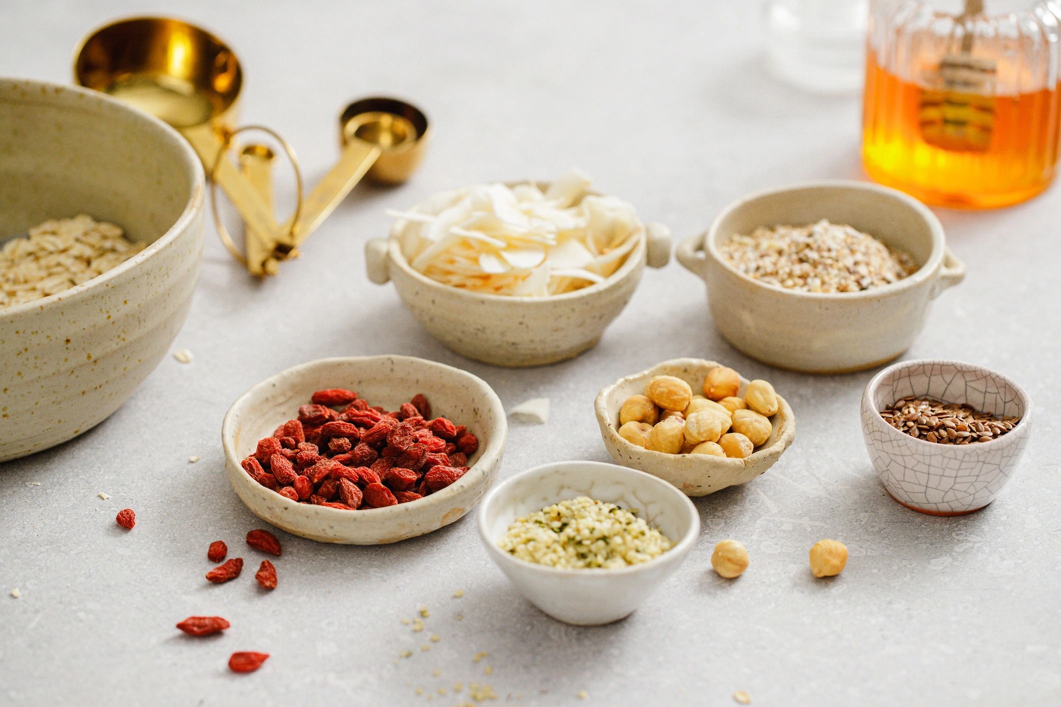 Healthy nutrition ingredients arranged on a countertop
